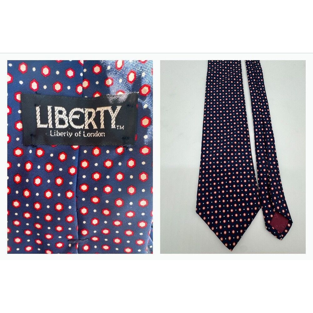 Liberty of London Navy Geometric Silk Neck Tie Red White Blue